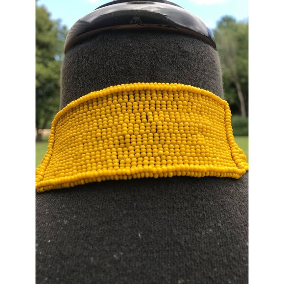 Vtg 1960's Seed Beaded Shawl With Beaded Button & Loop Orange Red Yellow African - Picture 8 of 10